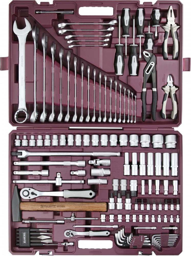 TS128 Набор инструмента универсальный 1/4", 1/2"DR, 128 предметов