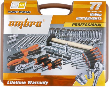 OMT77S12 Набор инструмента универсальный 1/4", 1/2"DR с головками торцевыми 12-гранными 1/2"DR, 77 п
