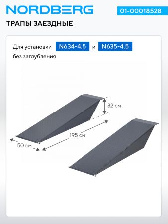 Трапы заездные для установки N634-4,5, N635-4,5 без заглубления, 2 шт., серые NORDBERG 01-00018528